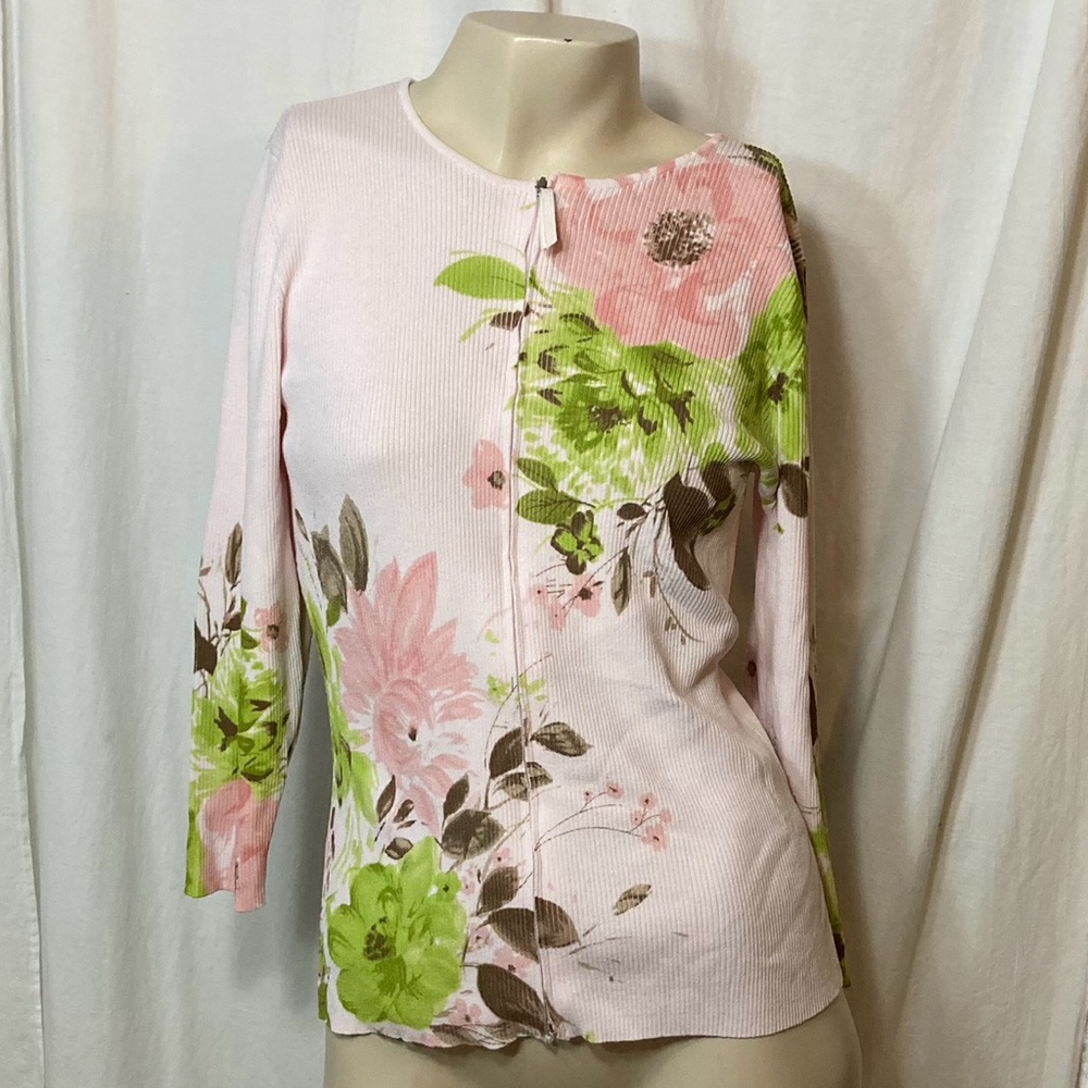 NWT Liz Claiborne 2000s women’s zip pink flower cardigan medium